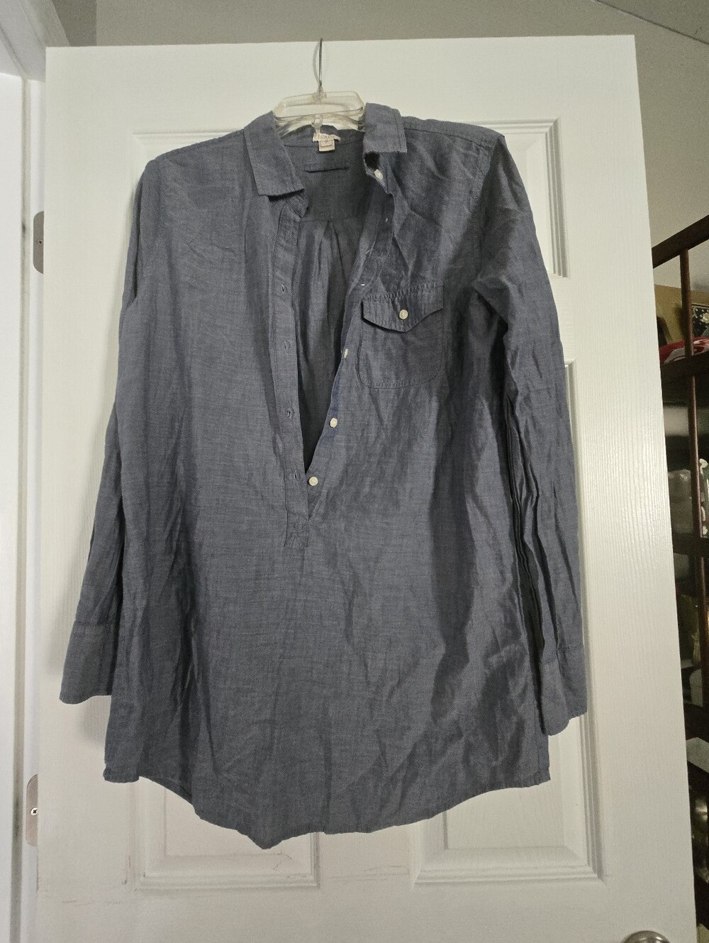 Chambray J Crew Button-Front Tunic Shirt in Dusty Blue